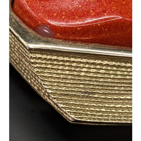 Vintage KRAMER Signed Faux Coral Orange Gold Tone Abstract Geometric Brooch - Picture 3 of 6